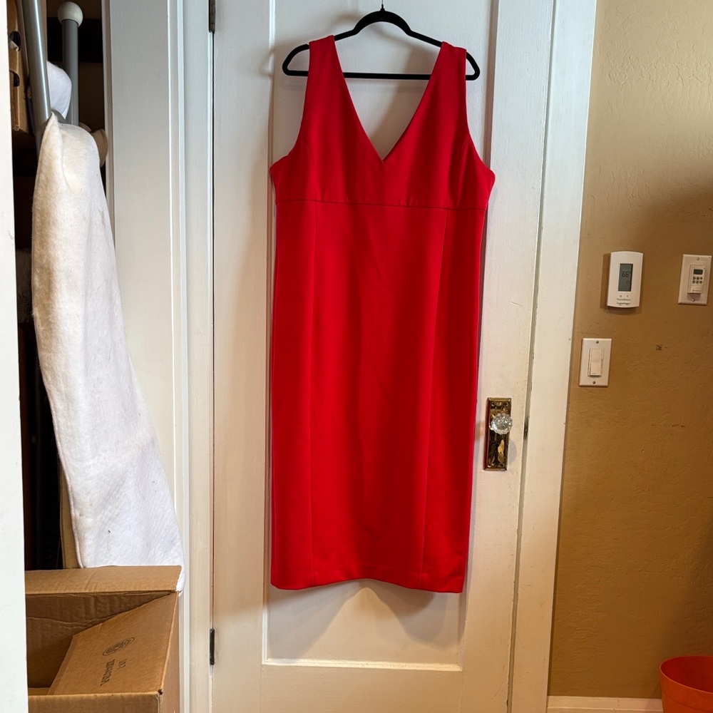 SPANX Red V-Neck Midi Sheath Dress 2X
